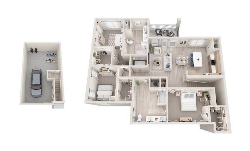 C2 Carriage - 3 bedroom floorplan layout with 2 bathrooms and 1543 square feet