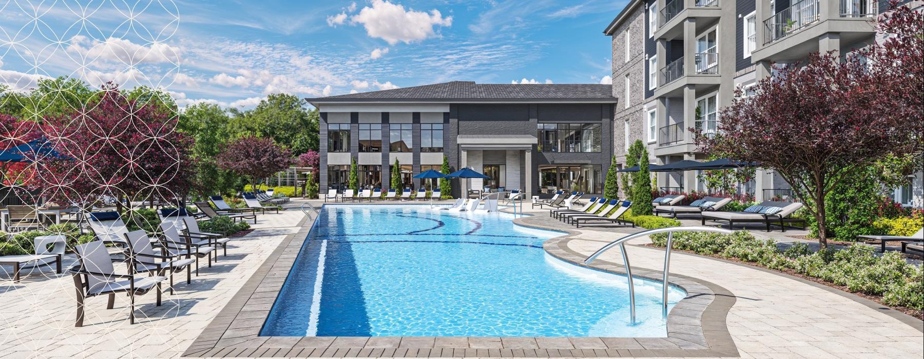 a swimming pool in a courtyard